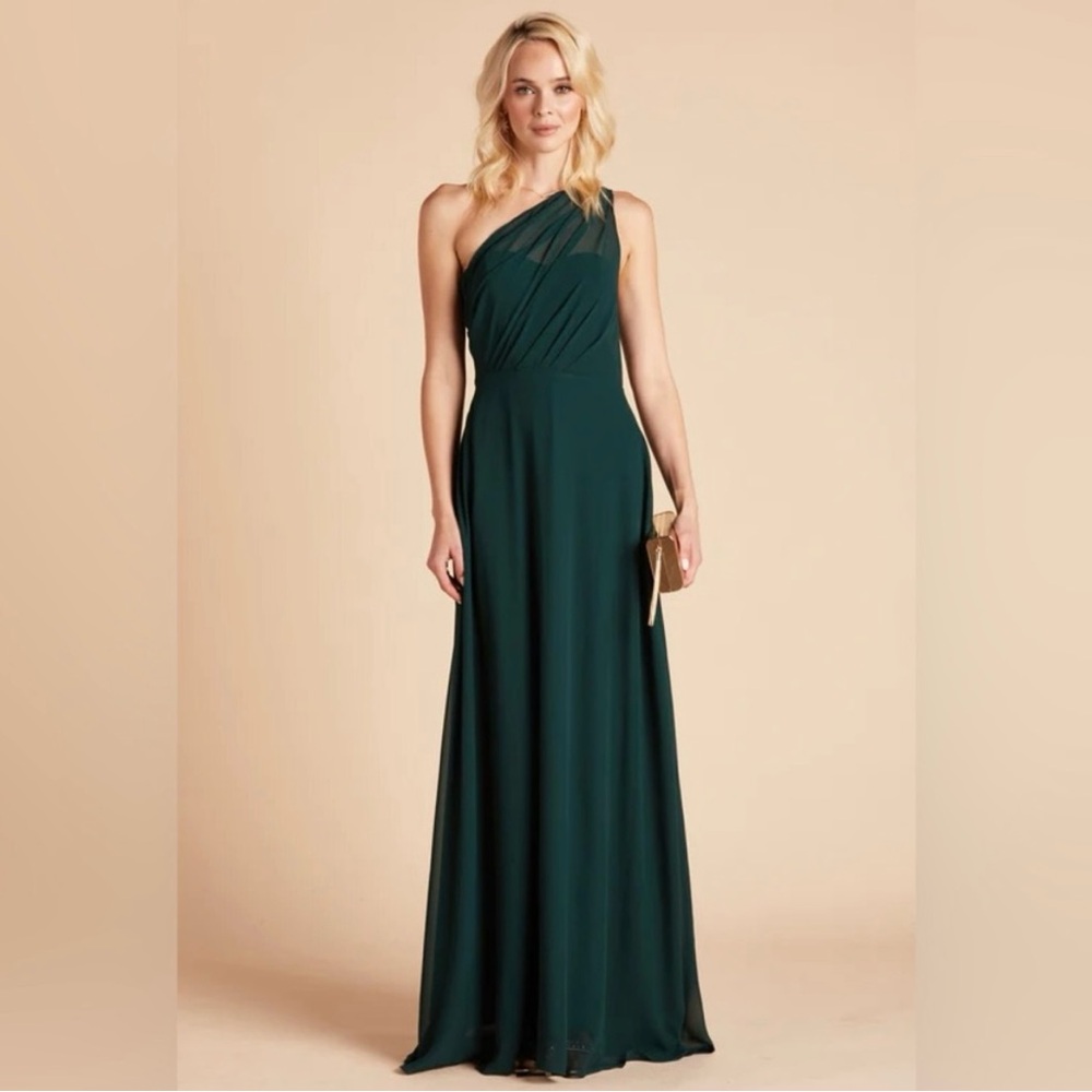 Birdy Grey Kira One-Shoulder Chiffon Emerald Maxi Dress Size Small
